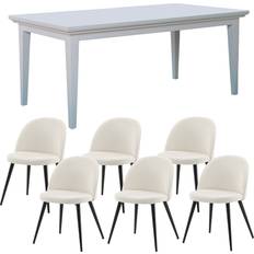 Ebuy24 Venedig Matgrupp Matbord Vit 95 x 180/276 2 St Tillägsskivor 6 Stolar Sammet Beige Bordsgrupp