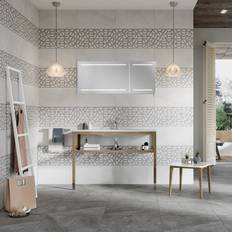 Grey floor tiles Manhattan Manhattan Light Grey Matt Stone Effect Ceramic Indoor Wall and Floor Tile Pack of 6 600mm x 300mm