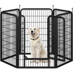 Pets Yaheetech 6-Panel Dog Playpen Black Medium 20-50lbs