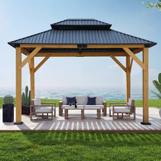 Bed Bath & Beyond Fir Carport Gazebo With Steel Roof And Wooden Frame Shelter 116 in Light Brown (Building Area )
