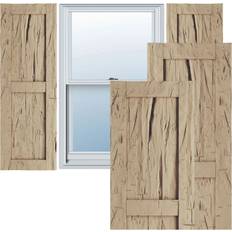 Windows Ekena Millwork Rustic Two Equal Panel Flat Panel Hand Hewn Faux Wood Shutters Per Pair Window Shutter