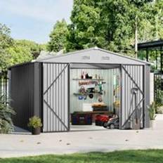 8x10 shed Garden Sanctuary 8 x 10 Ft Metal Storage Shed With 4 Vents Grey (Building Area )