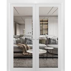 Interior Doors SartoDoors French Double Doors 48x80 inches White Silk Clear Glass Interior Door (x)