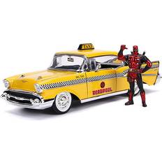 Scale Models & Model Kits Jada Chevrolet Bel Air Taxi Yellow with Deadpool Diecast Figurine Marvel Series 1/24 Diecast Model Car