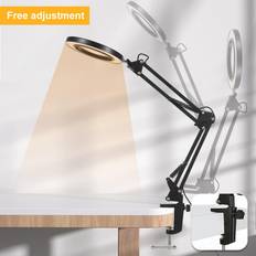 Tomtop Jms Flexible Clampon-Tischlampe mit 8-facher Lupe Schwenkarm dimmbare LEDs Schreibtischleuchte 3 Farbmodi und Weiß Tischlampe
