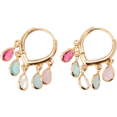 Shein Pair Elegant Luxury Colorful Rhinestone Water Drop Design Hoop Earrings Suitable For Womens Daily Wear Party Gifts
