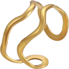 Shein pc Minimalist DoubleLayer Line Wave Stainless Steel Gold Plated Adjustable Open Ring For Women