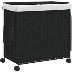 vidaXL Cesto Para Ropa Sucia Con Ruedas Ratán Negro 60x35x60.5 cm