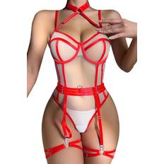 Gogerstar Women's Strappy Criss-Cross Lingerie Set - Red