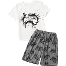 Shein Boys Graphic and Ink Splatter Print Top & Shorts PJ Set