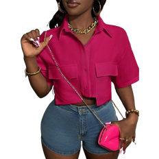 Shein Casual Street Style Polo Collar Shirt - White