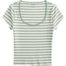 Hollister Ribbed Seamless Fabric Scoop Baby Tee - White Stripe