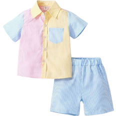 Shein Toddler Boys Striped Print Colorblock Shirt & Shorts