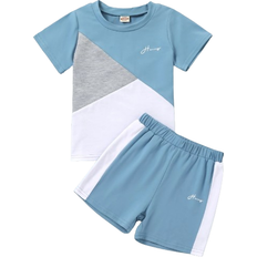 Shein Toddler Boys Colour Block Letter Graphic Tee Shorts