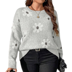 Florals Jumpers Shein Plus Womens Floral Pattern Crew Neck Drop Shoulder Long Sleeve Casual Sweater
