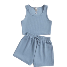 Shein Tween Girl Solid Tank Top Knot Waist Shorts
