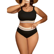 Shein Summer Beach Plus Chevron Tape Bikini Set Cami Top High Waisted Bottom Piece Bathing Suit