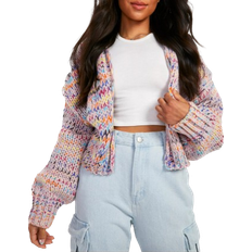 Multicoloured Cardigans boohoo Womens Petite Premium Chunky Multicolored Cardigan Pink