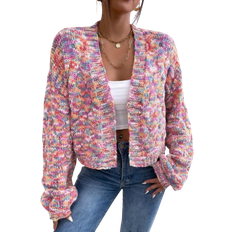 Multicoloured Cardigans Shein Long Sleeve Casual Open Front Cardigan Vacation Party