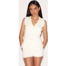 PrettyLittleThing Petite Cream Knitted Longline Waistcoat - White