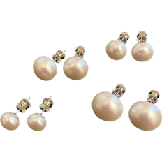 Shein pair Womens Delicate Steamed Bread Shaped Pearl Earrings With Silver Needle
