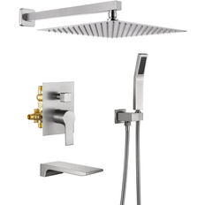 Shower Sets Wellfor Brushed Nickel 12-Inches Waterfall Dual Head Built-In Shower Faucet System