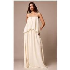 PrettyLittleThing Cream Chiffon Layered Puffball Maxi Dress - White