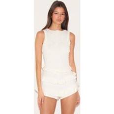 White Jumpsuits & Overalls PrettyLittleThing Cream Woven Shirred Boat Neck Playsuit - White