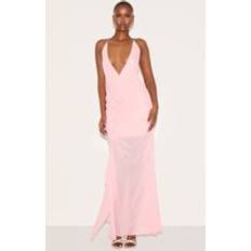 PrettyLittleThing Chiffon Asymmetric Ruched Maxi Dress - Pale Rose