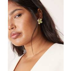 Pearl Detail Flower Earrings - Green