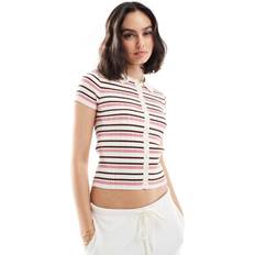 Grey - Women Cardigans Stradivarius Rib Knit Polo Shirt - Stone