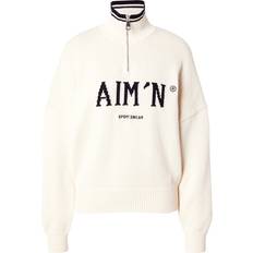 aim'n W College Knitted Half Zip Stickade Tröja - Almond White
