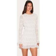 Boat neck dress PrettyLittleThing Textured Long Sleeve Boat Neck Mini Dress - Almond