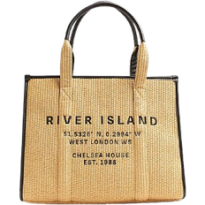 River Island Womens Beige Raffia Embellished Logo Shopper Bag One Size