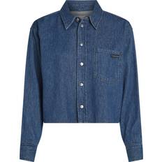 Calvin Klein Dame Skjorter Calvin Klein Cropped Denim Dad Shirt - Blue Denim