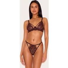 PrettyLittleThing Lace Strappy Cut Out Lingerie Set - Chocolate