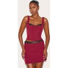PrettyLittleThing Lace Detail Corset Woven Crop Top - Red
