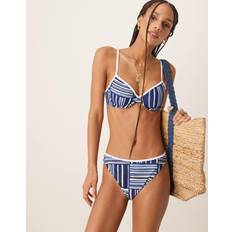 Abercrombie & Fitch Swimwear Abercrombie & Fitch Mid Rise Contrast Trim Bikini Bottom Co-Ord Blue Stripe Print