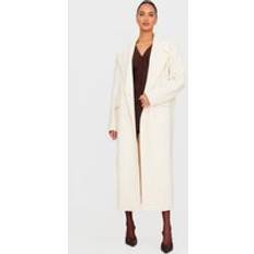 Wool Outerwear PrettyLittleThing Ecru Wool Look Double Breasted Oversized Maxi Coat - Ecru