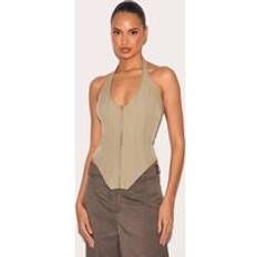 Solid Colours Corsets PrettyLittleThing Sage Boned Dip Hem Corset - Sage