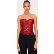 Orange Shapewear & Underplagg PrettyLittleThing Textured Sheer Floral Lace Corset - Burnt Orange