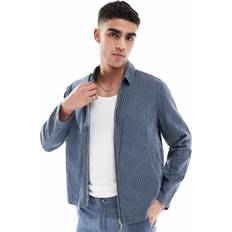 Herr - Randiga Ytterkläder New Look Harrington Jacka I Linnemix Del Av Set - Blå