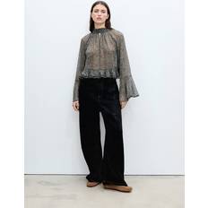 Transparent Tops Mango Floral-Print Blouse With Ruffles - Black