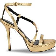 Rhinestone shoes Guess Rhinestone Chain Logo Platform Heels Gold