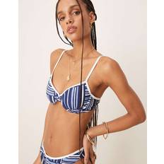 Abercrombie & Fitch Swimwear Abercrombie & Fitch Contrast Trim Underwire Bikini Top Co-Ord Blue Stripe Print