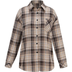 Shein Womens Loose Fit Plaid Print Drop Shoulder Long Sleeve Casual Shirt Summer
