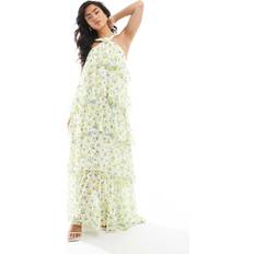 Vero Moda Halterneck Tiered Maxi Dress - Lemon Print