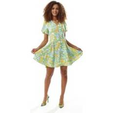 Liquorish Womens Floral Button Up Summer Dress - Yellow