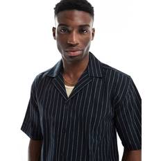 Only & Sons Relaxed Fit Linen Shirt Co-Ord Black Pinstripe