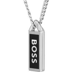 BOSS Kassy Emblem Enamel Logo Pendant Necklace - Silver